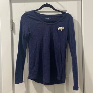Loft XS blue and white long sleeve pajama top with Sherpa polar bear EUC